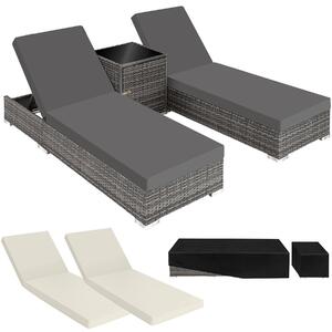 Tectake 2 lettini prendisole in rattan con telaio in alluminio, tavolo e telo protettivo