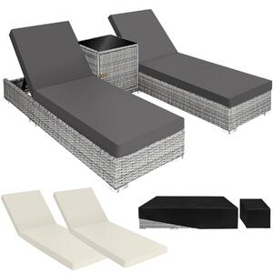 Tectake 2 lettini prendisole in rattan con telaio in alluminio, tavolo e telo protettivo