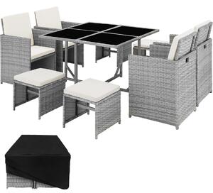 Tectake set da giardino in rattan bilbao, 4+4+1 con copertura protettiva
