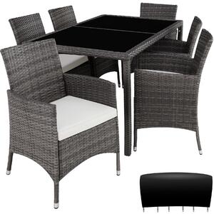 Tectake set da giardino in polyrattan porto, 6+1 con custodia protettiva