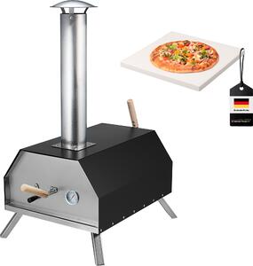 Forno per pizza Bremermann (prodotto di seconda scelta) con pietra per pizza inclusa (30x2x30 cm) / per bricchetti, carbone, pellet