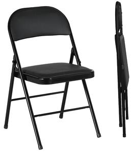 HOMCOM Set da 2 sedie pieghevoli - Sedia da ufficio portatile con cuscino, gambe in acciaio, nero