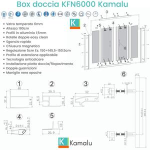 Nicchia doccia 190cm doppio scorrevole anticalcare telaio nero KFN6000 - KAMALU