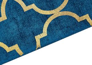 Tappeto Blu con dorato Motivo Quadrifoglio Viscosa con Cotone 140 x 200 cm Stile Modern Glam Beliani