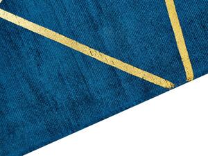 Tappeto Blu con Motivo Geometrico dorato Viscosa e Cotone 80 x 150 cm Intrecciato a Mano Stile Glam Moderno Beliani