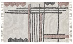 Tappeto in cotone beige e Nero tessuto a mano con frange 140 x 200 cm Beliani