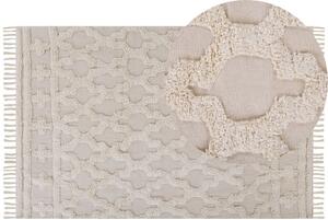 Tappeto Beige di Cotone Fatto a mano stile marocchino motivo con quadrifogli 140 x 200 cm Beliani