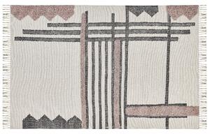 Tappeto in cotone beige e Nero tessuto a mano con frange 160 x 230 cm Beliani