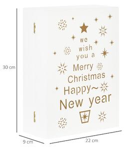 HOMCOM Calendario Avvento di Natale a forma di Libro con Scritte e Motivi a Tema, 22x9x30 cm, in Compensato, Bianco