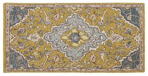 Tappeto in lana gialla e blu motivo foglie 80 x 150 cm stile orientale vintage soggiorno camera da letto Beliani