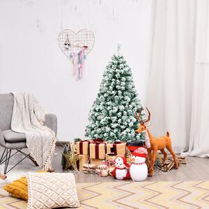 Costway Albero di Natale artificiale innevato, Pino illuminato con cerniera 200 luci LED base pieghevole di metallo 135cm