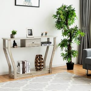 Costway Tavolo con cassetto e 3 ripiani da studio e ufficio, Consolle per ingresso e salone multiuso 120x30x81cm Grigio