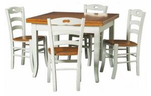 MOBILI 2G - Set tavolo legno 80x80 allungabile bicolore + 4 sedie legno seduta legno bicolore