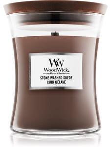 Woodwick Stone Washed Suede candela profumata con stoppino in legno 275 g