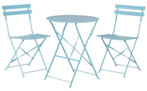 Set da Esterno 3 pezzi Tavolino e 2 Sedile Pieghevoli in Metallo Blu Beliani