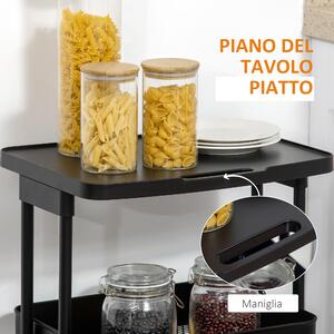 HOMCOM Carrello Portavivande a 3 Livelli con Piano d'Appoggio e Ruote Girevoli, in Acciaio e Plastica PP, 46x34.5x76.5cm, Nero