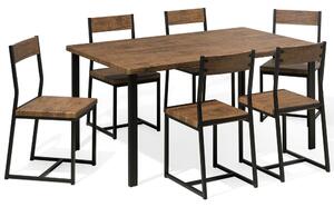Set da pranzo Tavolo 6 sedie Legno scuro Gambe in metallo Cucina industriale Beliani