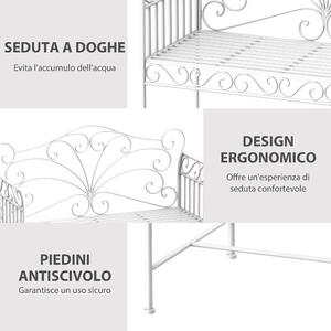 Outsunny Panchina Biposto da Giardino Stile Romantico Ferro 113.5 x 50 x 93.5cm Bianco
