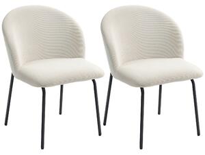 HOMCOM Set di 2 sedie Moderne da pranzo con spessa seduta imbottita e schienale curvo, in velluto a coste e piedi in acciaio, crema| Aosom Italy
