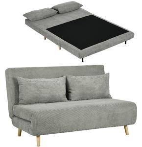 HOMCOM Divano Letto 2 posti con Schienale a 3 angolazioni Regolabile e 2 Cuscini, in Tessuto Effetto Lino, 141x90x81 cm, Grigio | Aosom Italy