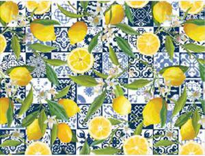 Tappeto arredo pvc effetto maioliche di Vietri con limoni Blu 80x140