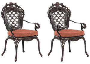 Set di 2 sedie da pranzo da giardino cuscini per sedili in poliestere alluminio marrone vintage Beliani