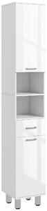 Kleankin Colonna Bagno con Cassetto, 2 Ripiani Aperti e 2 Armadietti a 2 Livelli, in Legno, 30x30x180 cm, Bianco Lucido | Aosom Italy