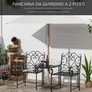 Outsunny Panchina da Esterno 2 Posti con Tavolino e Foro per Ombrellone, Arredamento da Giardino 160x61x96cm Nero | Aosom Italy