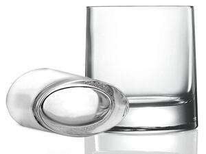 Bicchiere dalla caratteristica forma ovale in vetro cristallino resistente e di grande brillantezza, ideale per acqua, whisky, bibite, perfetto come oggetto da regalo