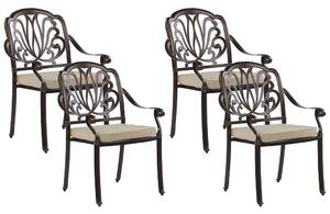 Set di 4 sedie da pranzo da giardino in alluminio marrone con cuscini da esterno vintage Beliani