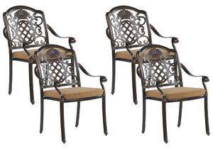 Set di 4 sedie da pranzo da giardino in alluminio marrone con cuscini di seduta per esterni in stile retrò Beliani