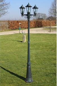 Lampione da Giardino 3 Bracci 215 cm Verde Scuro/Nero Alluminio