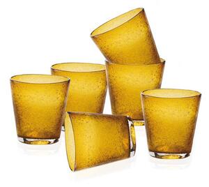 Bicchiere acqua piacevole, divertente e colorato. Vetro color ambra con tante piccole bolle d'aria al suo interno. Forte, robusto, resistente ai lavaggi in lavastoviglie