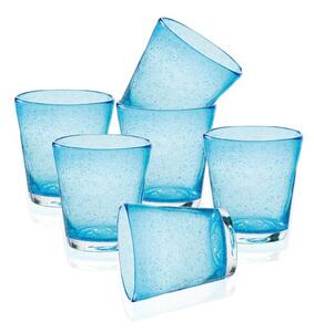 Bicchiere acqua piacevole, divertente e colorato. Vetro color azzurro con tante piccole bolle d'aria al suo interno. Forte, robusto, resistente ai lavaggi in lavastoviglie