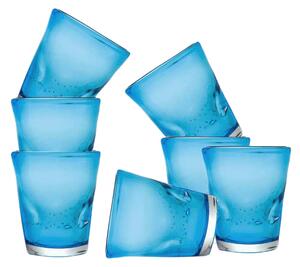 Bicchiere acqua colorato azzurro, divertente, linea originale e poco convenzionale, colori sicuri che non sbiadiscono, vetro resistente che non si usura. Lavabile in lavastoviglie