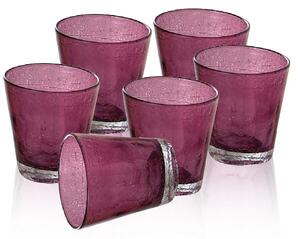 Bicchiere acqua in vetro colorato viola con effetto anticato stile vintage. Tonalità calde e naturali. Forti, robusti, resistenti all'usura ed lavaggi frequenti