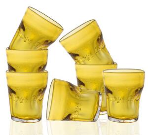 Bicchiere acqua colorato giallo, divertente, linea originale e poco convenzionale, colori sicuri che non sbiadiscono, vetro resistente che non si usura. Lavabile in lavastoviglie