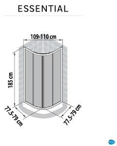 Box doccia quadrante scorrevole Essential 80 x 80 cm, H 185 cm in vetro, spessore 4 mm trasparente cromato