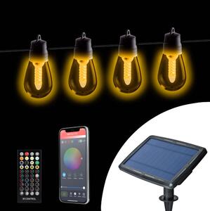 Catena solare dimmerabile a LED 25xLED/1,5W/3,7/5V 2200 mAh 15 m IP65 nera + telecomando