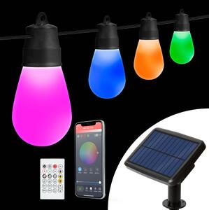 Catena luminosa solare LED RGBIC 15xLED/1,3W/3,7V 2200 mAh 8 m IP65 nera + telecomando