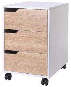 HOMCOM comodino portadocumenti con 3 cassetti Ruote A 360° Rotaie in metallo MDF, Di legno bianco, 31 x 37 x 7.2 cm