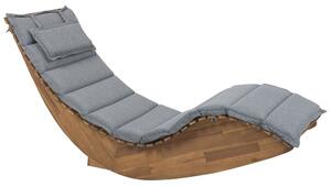 Lettino prendisole in legno di acacia chiaro con dondolo a dondolo dalla forma curva con cuscino del sedile grigio Beliani