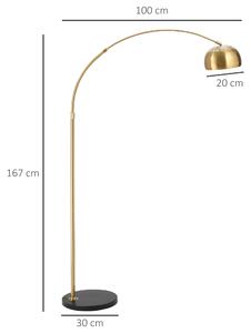 HOMCOM Lampada da Terra ad Arco con Paralume Regolabile e Base Rotonda in Metallo, Attacco E27, 30x100x167cm, Oro e Nero