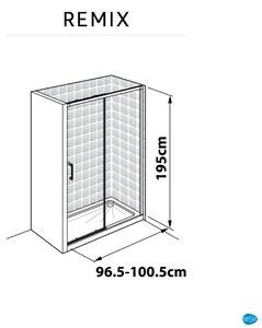 Porta doccia scorrevole Remix 100 cm, H 195 cm in vetro, spessore 8 mm trasparente cromato