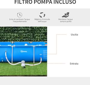 Outsunny Piscina Fuori Terra Autoportante, Piscina Rigida Rettangolare con Filtro e Valvola in Acciaio e PVC, Blu, 252x152x65cm