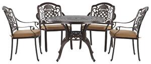 Set da pranzo da giardino Tavolo da esterno in alluminio marrone 4 sedie Cuscini di seduta in stile retrò Beliani