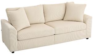 HOMCOM Divano 3 Posti in Velluto a Coste con Molle Insacchettate e 2 Cuscini, 212x80x88 cm, Bianco Crema | Aosom Italy