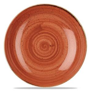 Stonecast è una collezione di porcellane rustiche decorate a mano. Piatto fondo in porcellana arancione puntillata resistente a urti e graffi