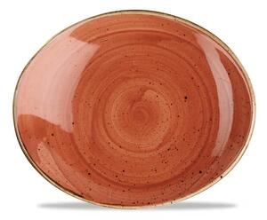 Stonecast è una collezione di porcellane rustiche decorate a mano. Vassoio ovale in porcellana arancione puntillata resistente a urti e graffi. Set sei pezzi