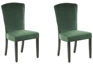 Set di 2 sedie da pranzo in velluto verde con schienale alto design retrò con finiture in argento a forma di chiodo Beliani